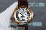 Best Quality Clone Cle de Cartier Silver Dial Brown Leather Strap Watch